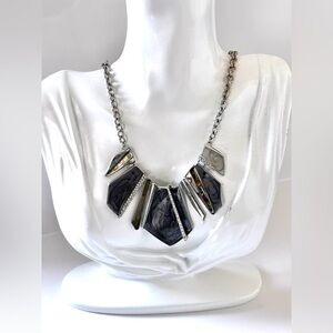 Alexis Bittar inspire silver tone marble gray abalone resin necklace